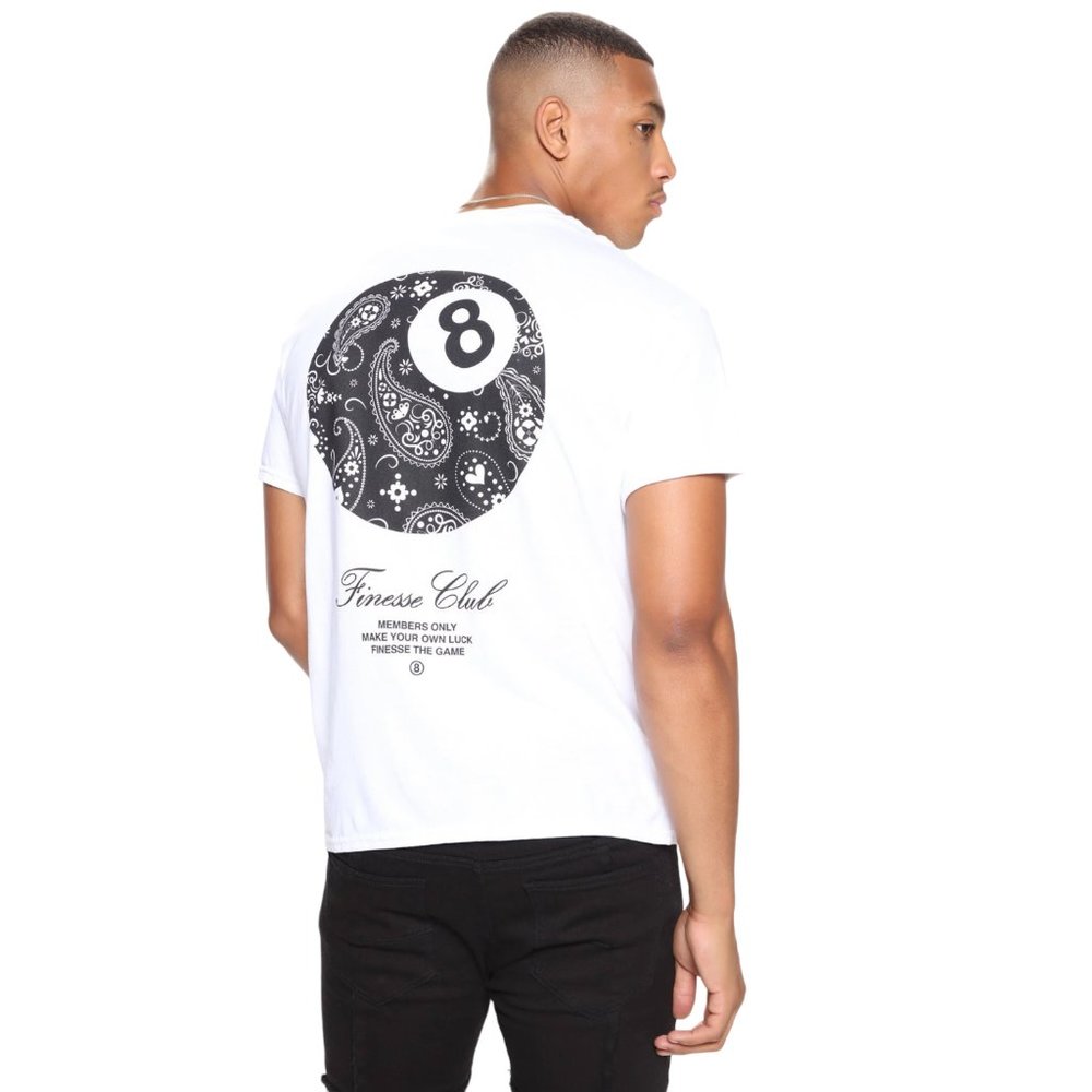 Finesse Club 8 Ball Short Sleeve T-Shirt White 8Ball 90's Men's